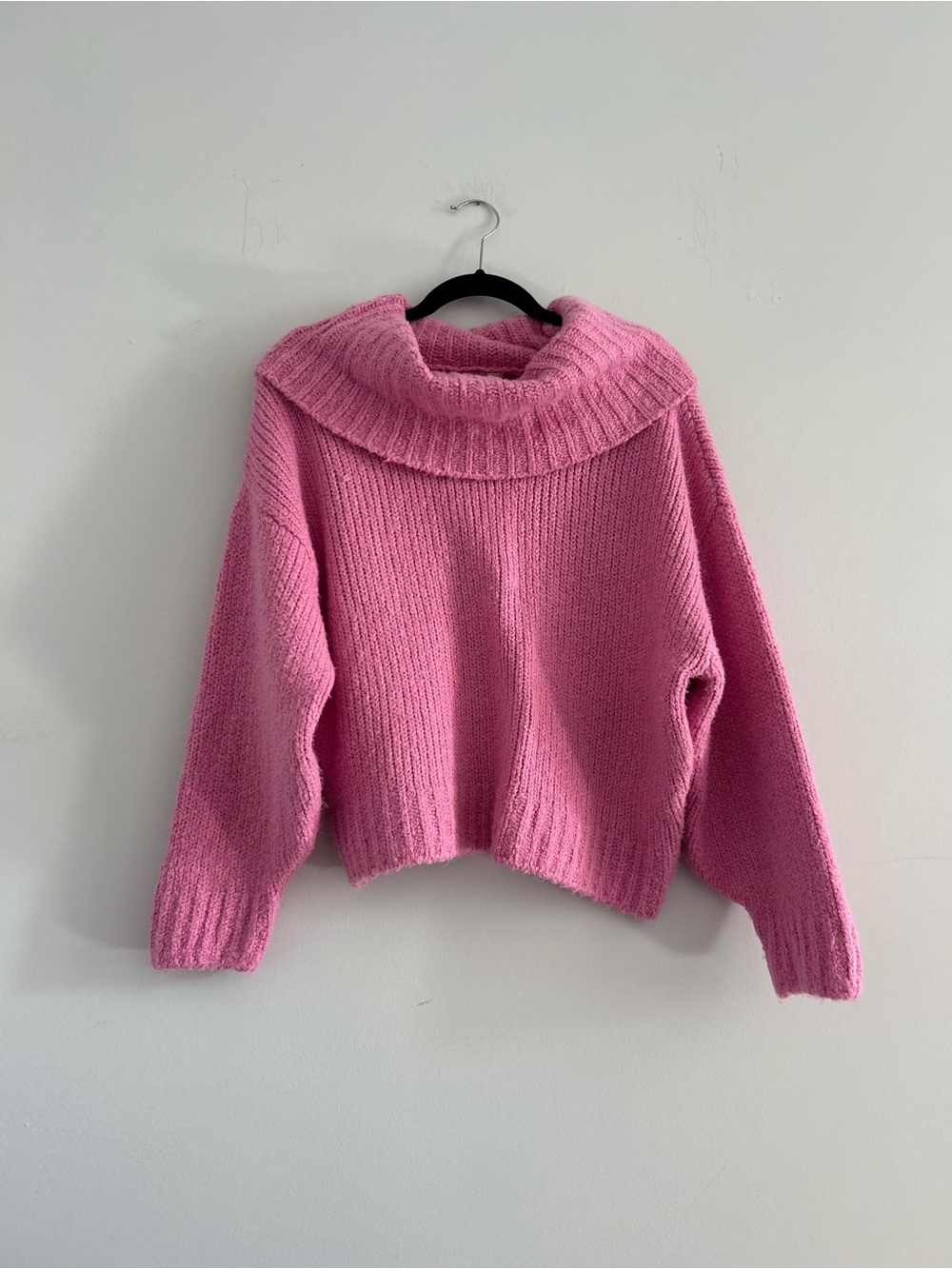 Anthropologie Pink Funnel Neck Chunky Knit Sweater